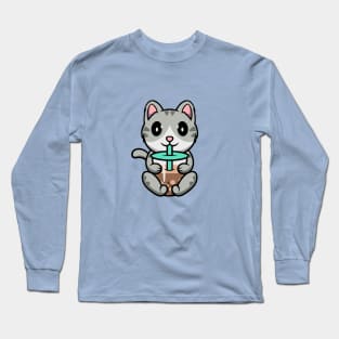 Cute Kitten enjoying Boba tea Long Sleeve T-Shirt